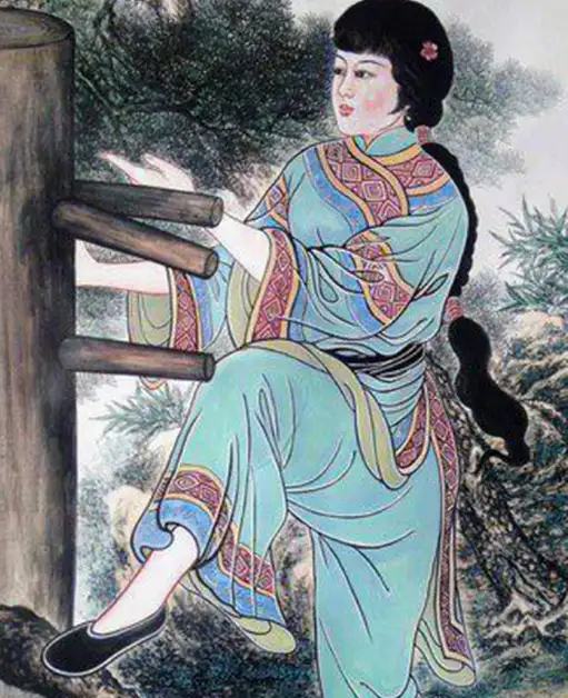 Ng Mui, créatrice du Wing Chun, en train de s'entraîner au mannequin de bois